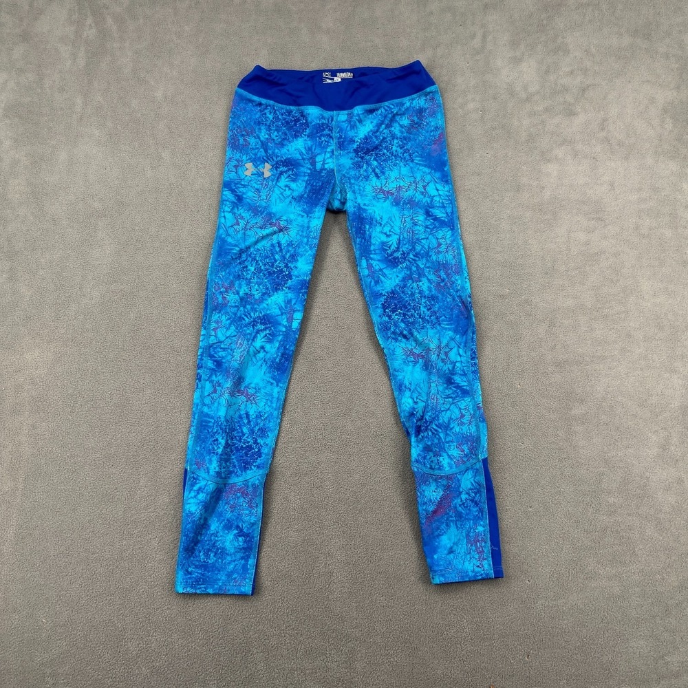 Under Armour Coldgear Leggings Youth Medium Blue Abstract Skinny Leg‎ Athleisure